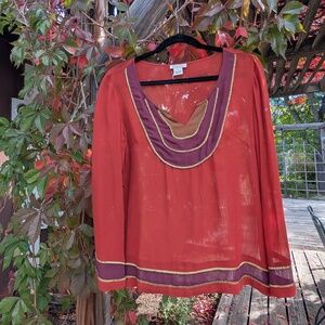 Lucky Brand Indian inspired Rust and Maroon top